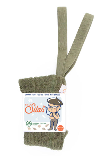 Silly Silas, granny maillot met voetjes - rib olive