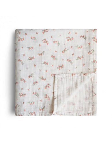 Mushie, swaddle - pink flowers