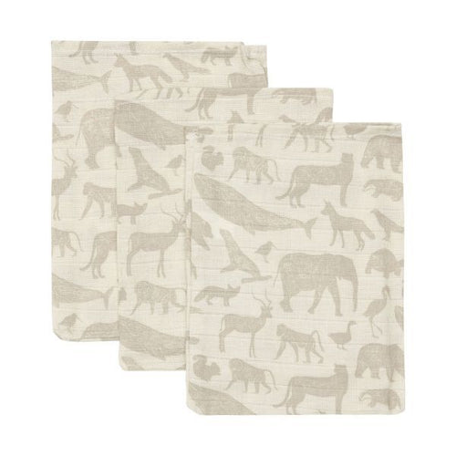 Jollein, tetra washandjes - animals olive green