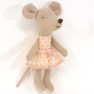 Maileg, little sister mouse in box - pink dots dress