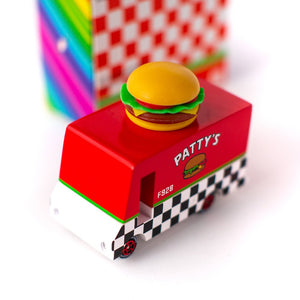 Candylab, houten auto - Patty's Hamburger van