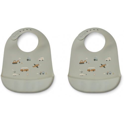 Liewood, Tilda silicone slabbetjes (2) - vehicles dove blue