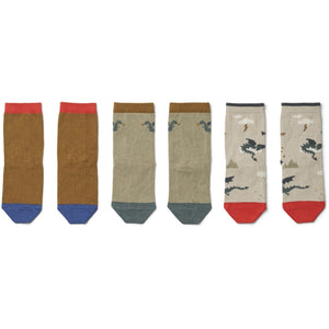 Liewood, 3-pack sokken silas - dragon sandy mix / SOLDEN